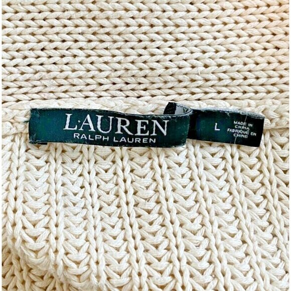 LRL Ralph Lauren Womens Cable Knit Fisherman Sweater Size Large Cream Cotton - Picture 3 of 9